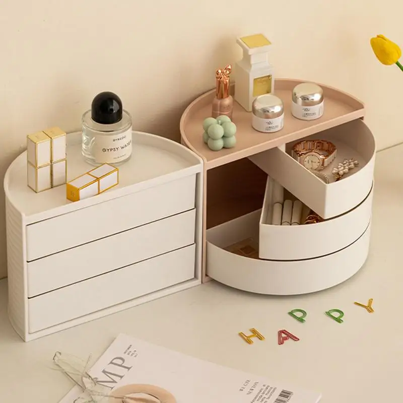 

Creative Semicircle Rotating Cosmetic Storage Box Bathroom Countertop Makeup Organizer Multi-Layer Skin Care Jewelry Storage Box