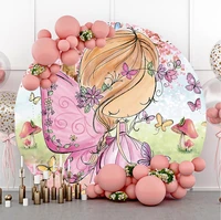 laeacco girl birthday round photo backdrop fairy pink sakura butterfly baby shower princess portrait customized photo background