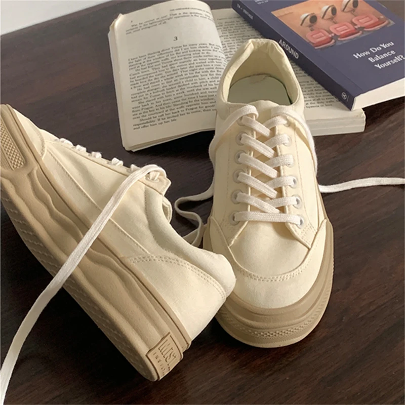 

Beige Canvas Shoes Sneakers Women Spring Casual Ladies Flats Lace Up Vulcanized Shoes Woman Sports Sneakers Tennis Female A1-20