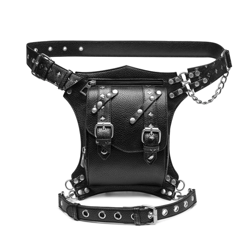 

M6CC Steampunk Waist Bag Fanny Pack Fashion Gothic Leather Shoulder Crossbody Bags Thigh Leg Hip Holster Purse Travel