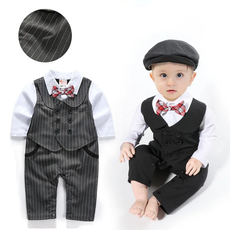 One-pieces Romper with Cap Fashion Clothes Baby Boy Gentleman   Set Newborn Jumpsuit  Shoes for Infant Wedding