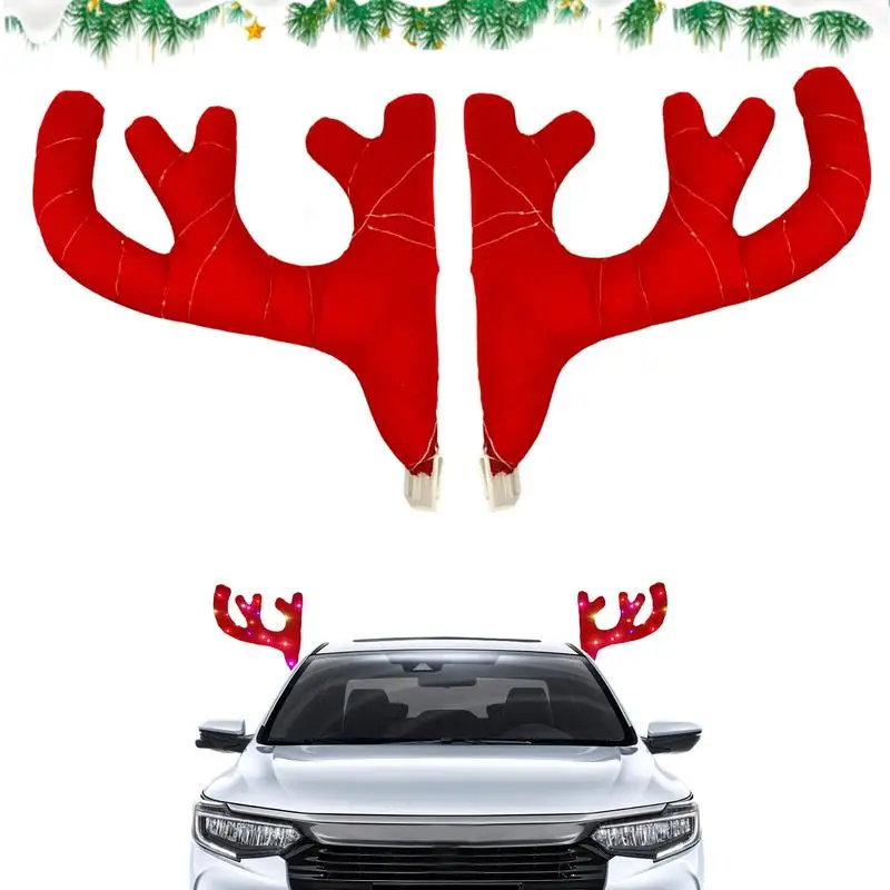 

Luminous Car Antlers Christmas Decor Glow Deer Horns Reindeer Antler Decorations Reusable Vehicle Christmas Car Decor Kit For