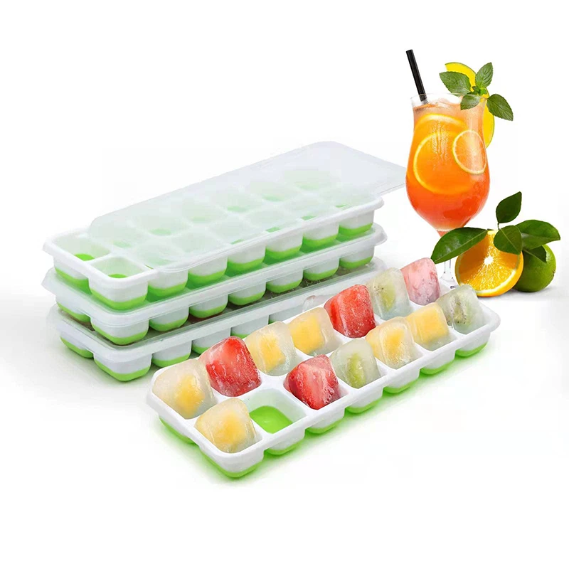 

Silicone Ice Cube Trays with Spill-Resistant Removable Lid 14 Cavity Easy Release Stackable DIY Ice Cube Maker Cocktails Kitchen