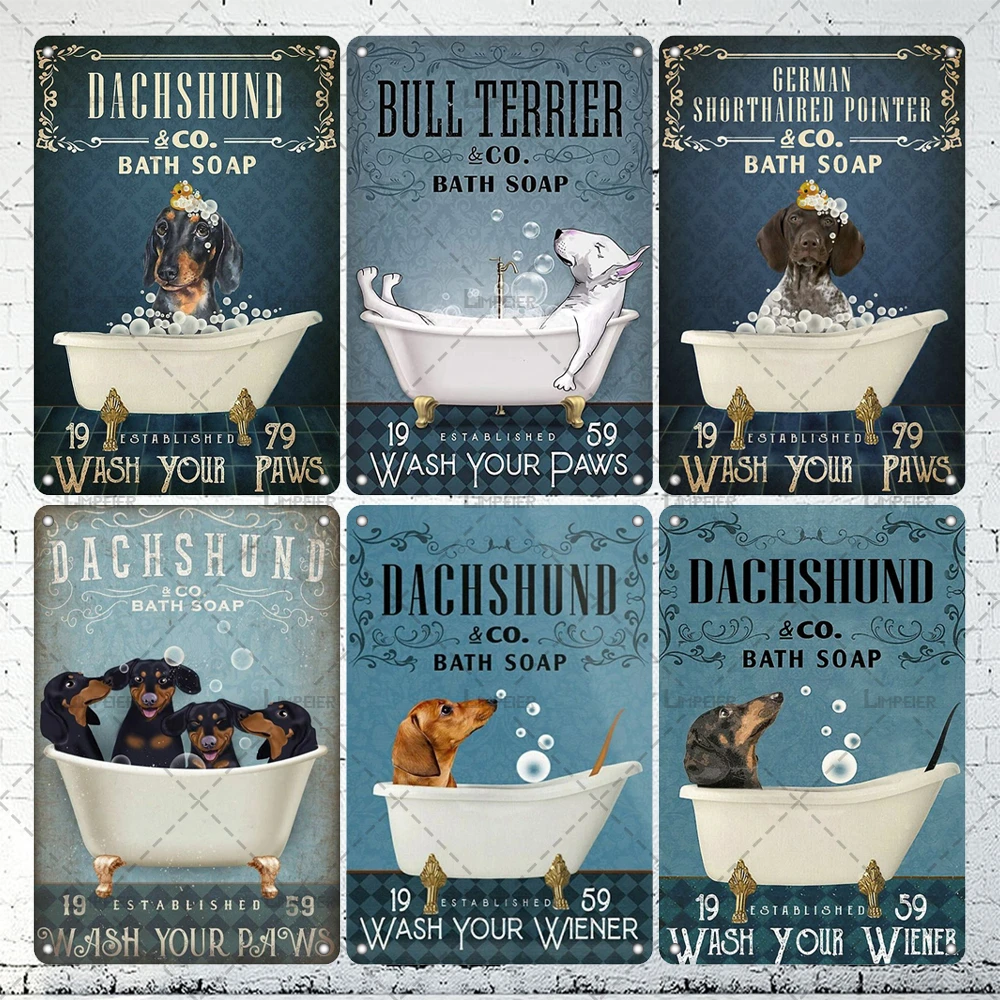 

Такса банное мыло металлический жестяной знак винтажные Мультяшные настенные наклейки стирать ваши лапы металлическая пластина забавные ...