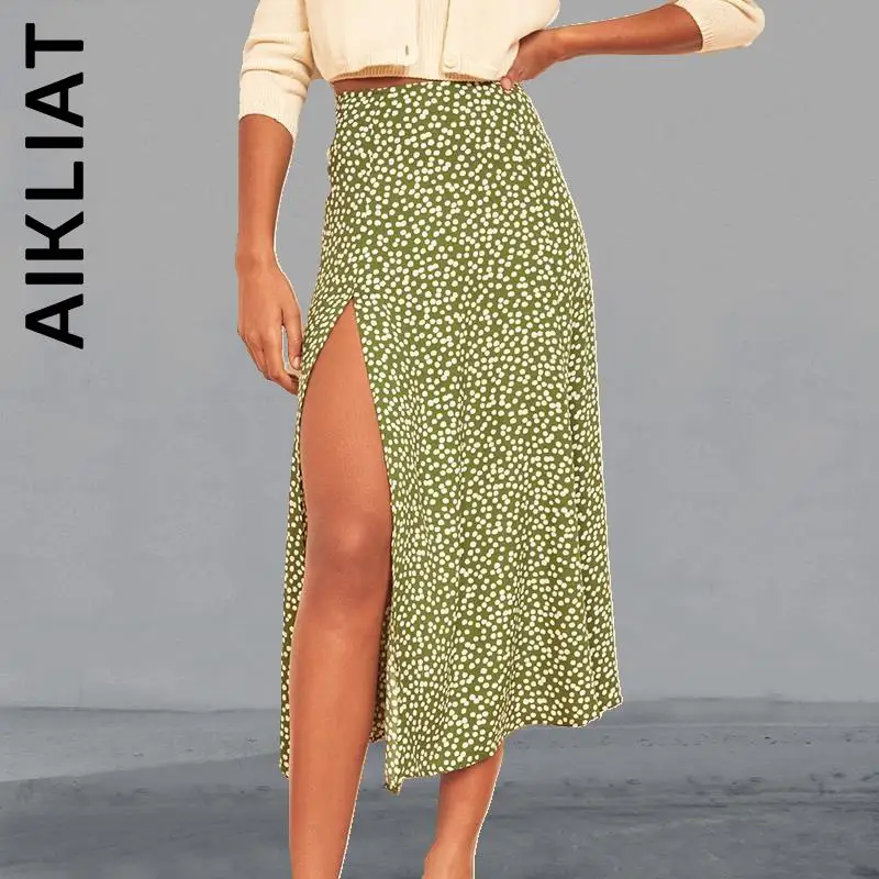 

Aikliat Split Sexy Women Skirt All-Match Soft Skirts High Waist Fit Half Skirt Midi Skirt Cute Female Skirts Woman