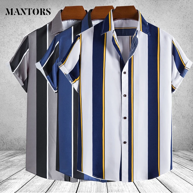 

Stripe Shirt Summer Mens Beach Shirts Harajuku Casual Clothes Brand 2022 Tee Shirt Male Hight Street Tops Streetwear Plus Size