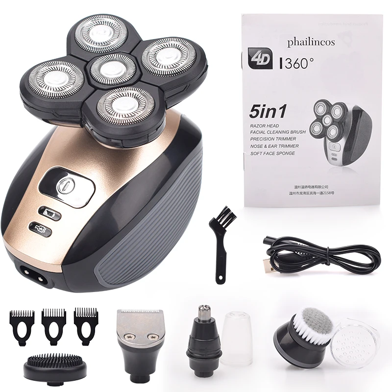 5 In 1 4D Men's Rechargeable Bald Head Electric Shaver 5 Flo