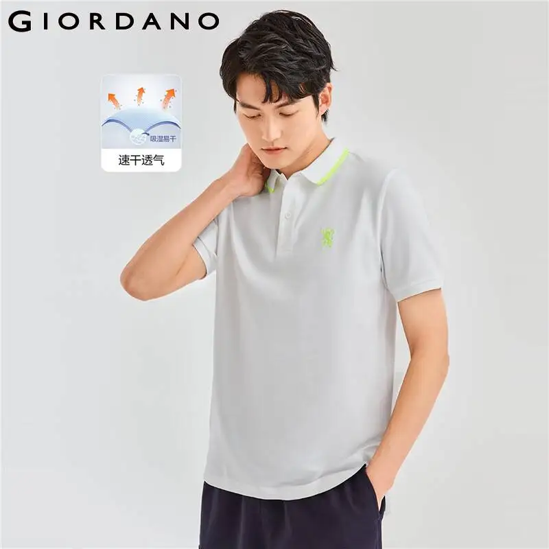 

Giordano Men Polo Shirts High-tech Quick Dry Embroidery Polo Shirt Short Sleeves Lion Embroidery Causal Polo Shirts 01012408