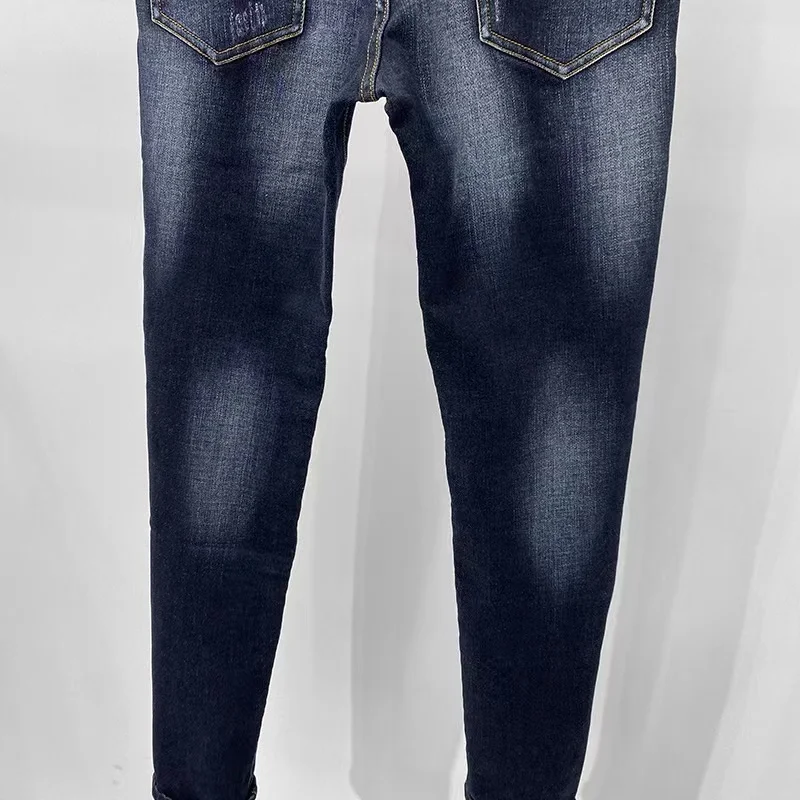 23SS New Stretch Jeans For Men New Autumn Spring Solid Classic Pants Slim Wear and Tear Motorcycle Jeans Denim Pants