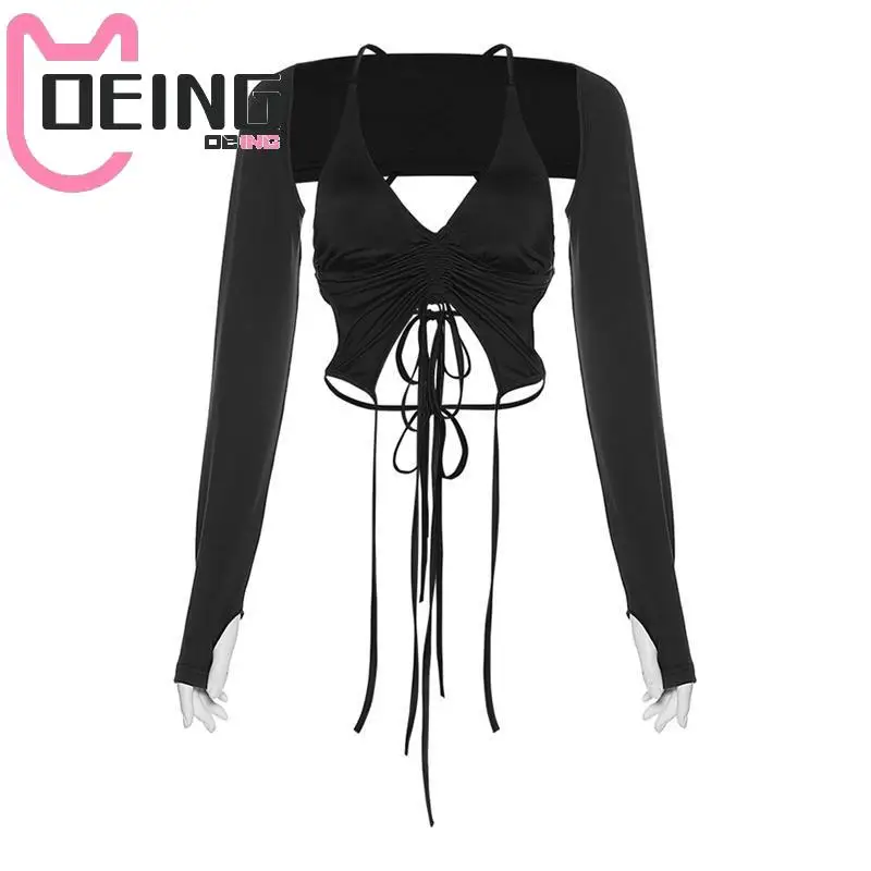 

Сатик Atasan Seksi Prancis Atasan Potongan Leher V Atasan Ketat Lengan Sarung Tangan Tanpa Punggung Musim Panas 2022