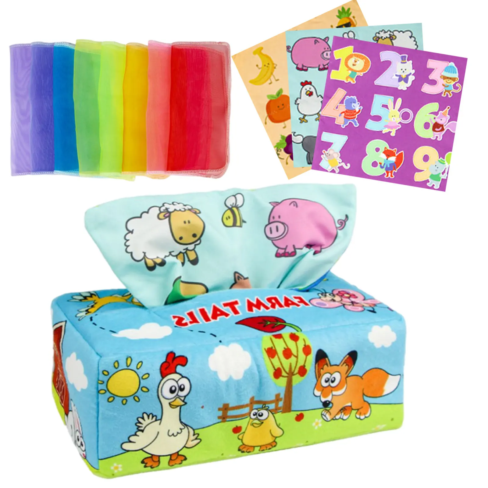 

Baby Tissue Box Toy Crinkle Montessori Toys for Babies Juggling Rainbow Dance Scarves for Kids Educational Sensory Toys for Infa