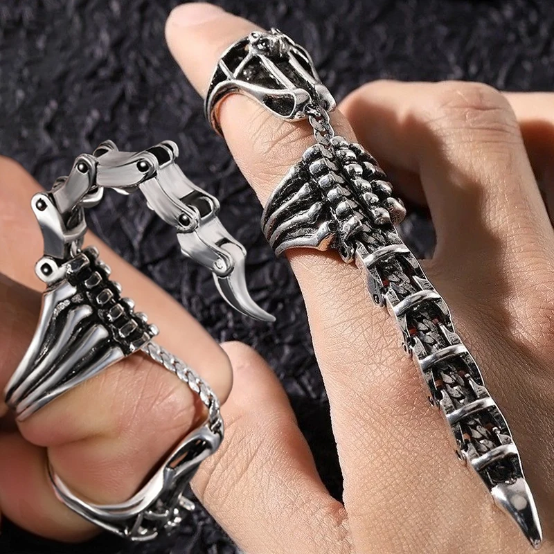 

Movable Scorpion Ring Punk Jewelry Fingertip Toy Stress Relief Vintage Gothic Scroll Armor Knuckle Metal Rock Full Finger Rings