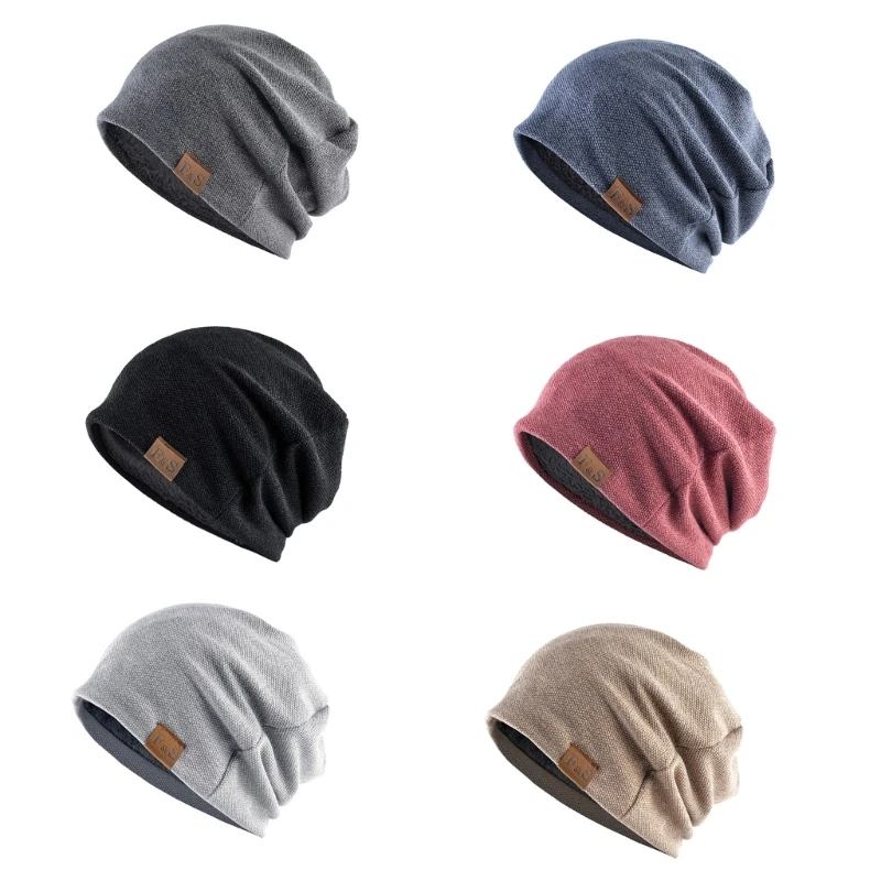 

Q1FA унисекс Шапка-бини зимние шапки с меховой подкладкой для мужчин и женщин сохраняют тепло вязаная шапка модная однотонная Лыжная шапка