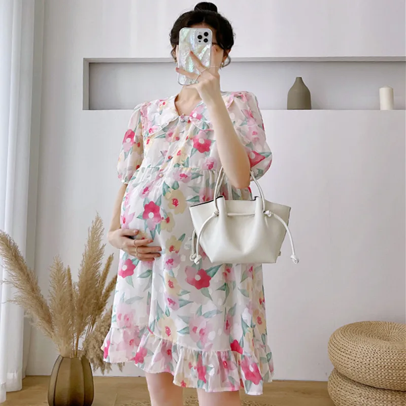 

Платье для кормления беременных женщин Лето 2023 милый стиль новый разбитый цветок цветочный воротник для беременных