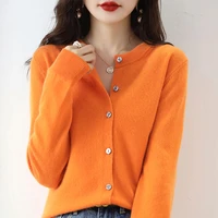 new cashmere womens cardigan o neck sweater spring and autumn winter solid color womens long sleeve wool knitted soft top mult