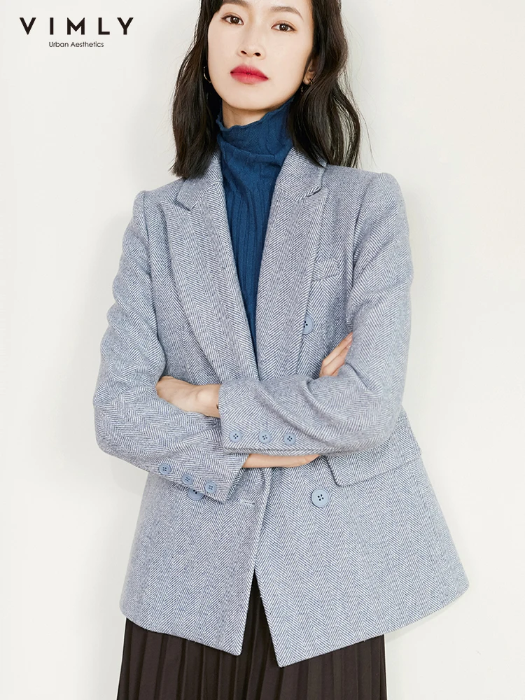 Женский двубортный Блейзер Vimly однотонный шерстяной пиджак в стиле ретро с