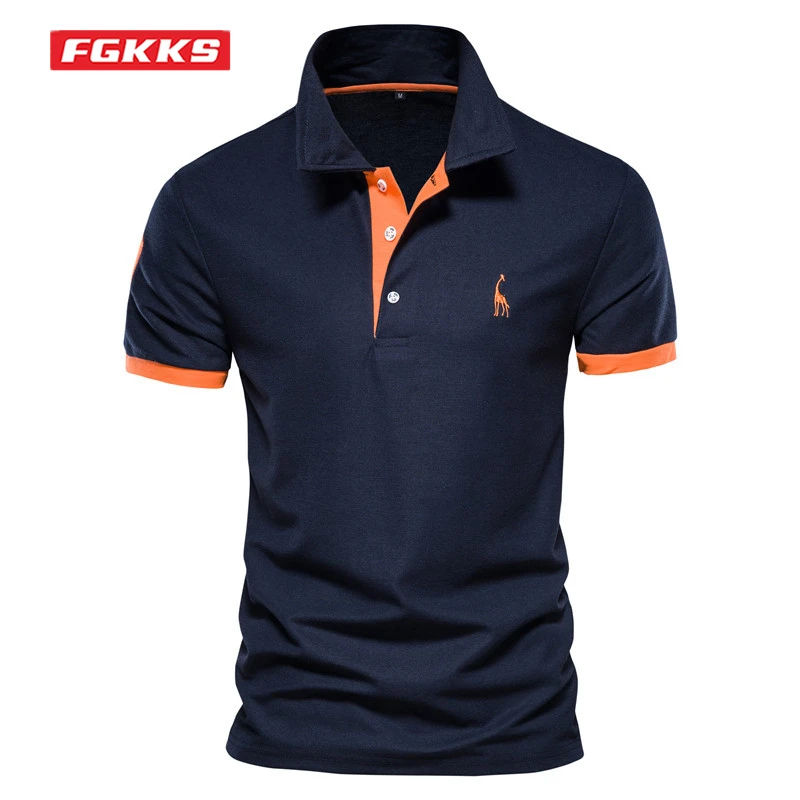 

FGKKS Summer New Men's POLO Shirt Short Sleeve Deer Embroidery Mesh Fabric Top Polo Male Brand Casual Polo Shirts