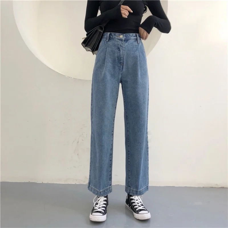 Casual Loose Straight Jeans with Free Bottoming-shirt 2023 Women Korean Fashion High Waist Denim Pant Summer Trousers Streetwear