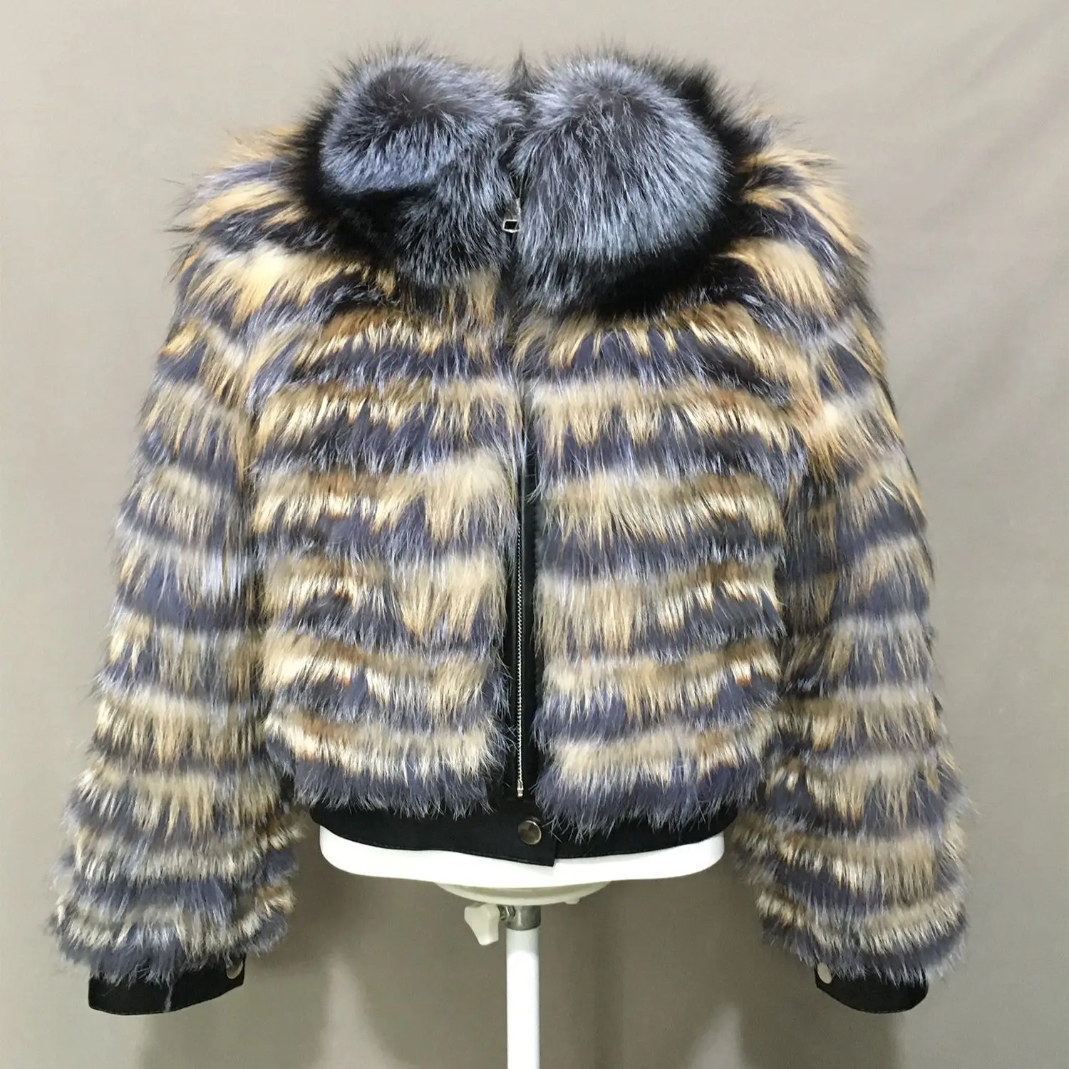 

real fox fur stripe coat very slim 2023 Spring Autumn
