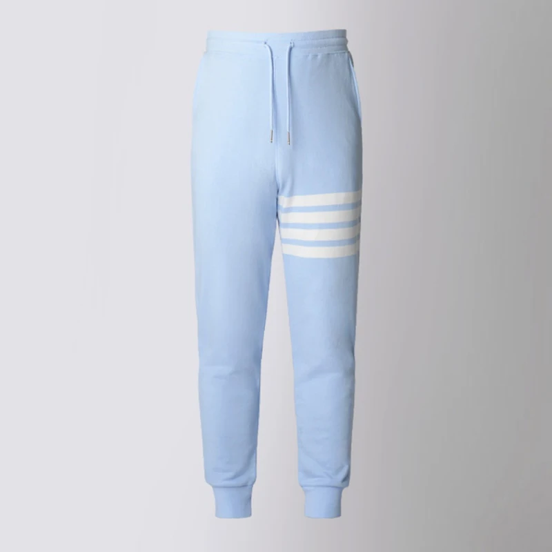 TB THOM Men's Pants Korean Fashion Brand Sweatpants Classic Cotton Stripes Lightweight Sky Blue Trousers Casual Sports Trousers