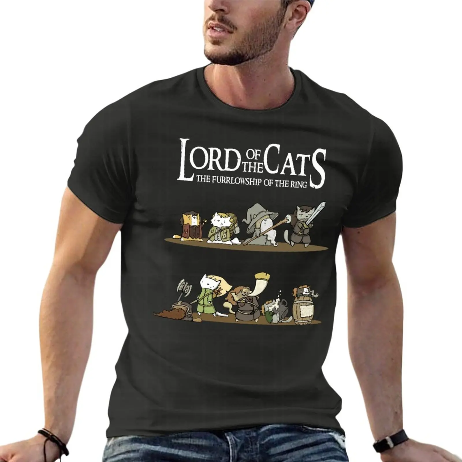 

Lord Of The Cats The Furrlowship Of The Ring Oversized T Shirts Branded Mens Clothing Short Sleeve Streetwear Large Size Tops Te