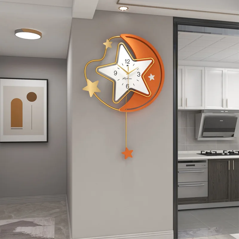 

Light Luxury Star And Moon Big Clock Living Room Home Decoration Modern Minimalist Art Fashion Creative Mute Large Wall Clock