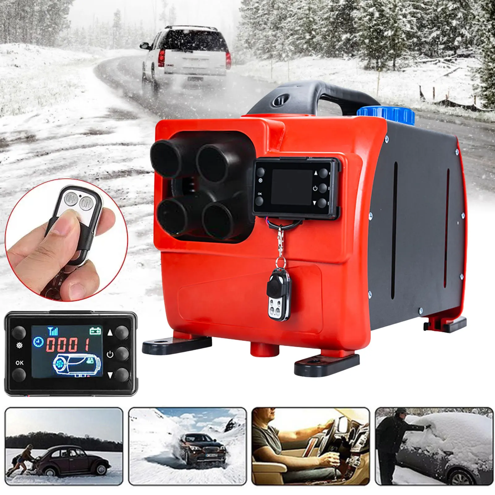 

8KW 12V 24V Car Diesel Heater Without Turning On The Engine Air Vehicle 4 Holes Parking LCD Switch Monitor Display Fan Trucks