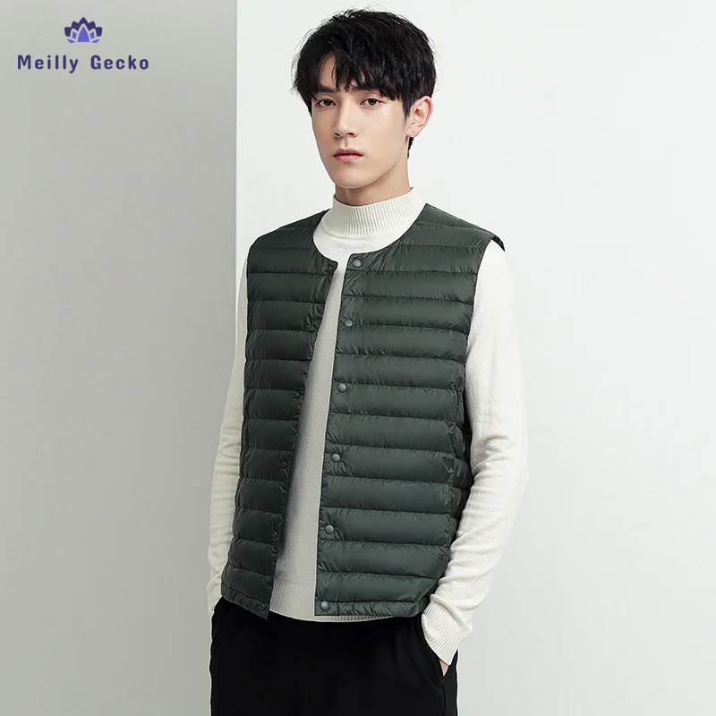 Meilly Gecko New 2022 Men's Down Jacket Crew Neck Inside 90% Cashmere Outer Vest