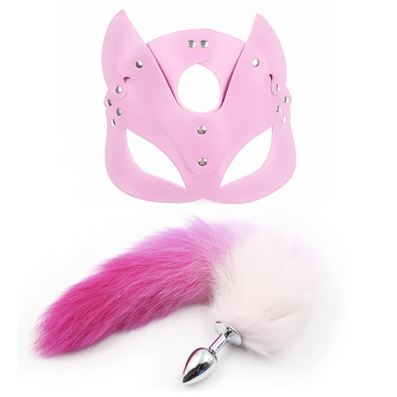 

40CM Fox Tail Anal Plug With Cat Mask Porn Fetish BDSM Bondage PU Leather Roleplay Sex Toy For Men Women Cosplay Games
