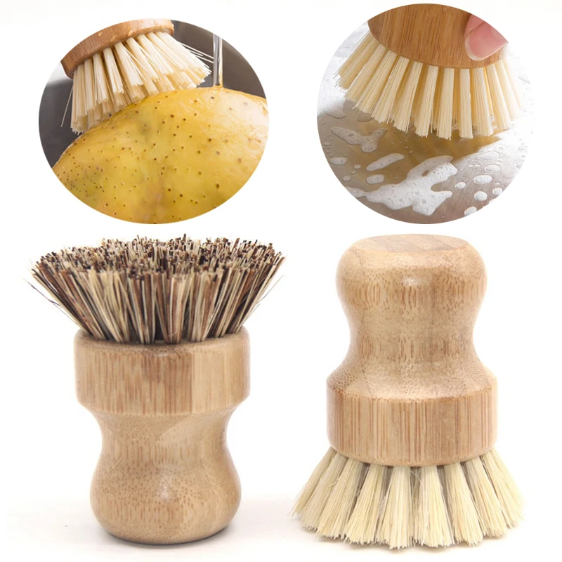 

1pcs Palm Pot Brush Bamboo Round Mini Scrub Brush Natural Cleaning Scrubber for Wash Dishes Pots Pans Vegetables Kitchen Tool