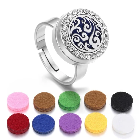 Новое ароматерапевтическое кольцо Ароматические украшения из нержавеющей стали дерево цветок эфирное масло диффузорное кольцо кристалл открытый медальон кольца для женщин
