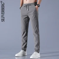 mens ice silk trousers solid color mid waist loose breathable straight leg casual pants thin quick drying sports pants