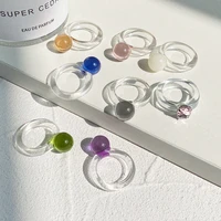 fashion colorful transparent geometric round crystal glass ball finger ring for women friends summer party jewelry accessories