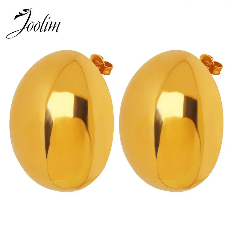 

JOOLIM Jewelry PVD Wholesale Waterproof Smooth Simple Exaggeration Design Trend Oval Hoop Stainless Steel Earring For Women