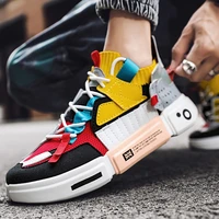 spring mens shoes fashion week runway mixed color board shoes genuine leather women couple personality hip hop skate sneakers