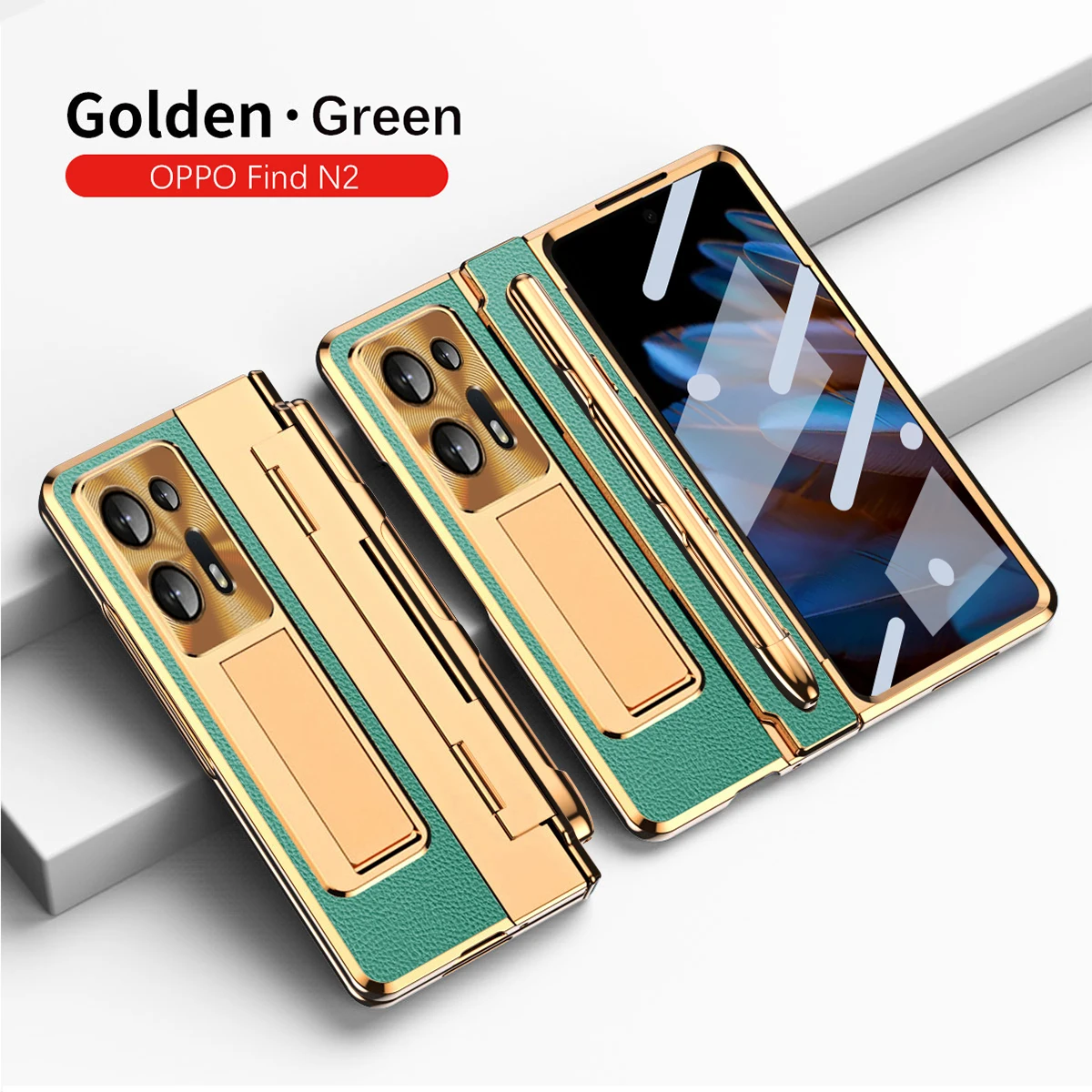 

For Oppo Find N2 Hinge Folding Shell Shield leather S pen slot Kickstand case For Oppo Find N2 N 2 Case Glass Film Screen Cover