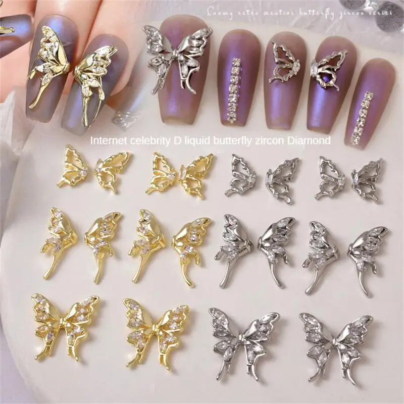 

Half Butterfly Nail Parts Liquid Metal Butterfly Nail Charms Gold/Silver Hollow Nail Crystals Decoration Zircon