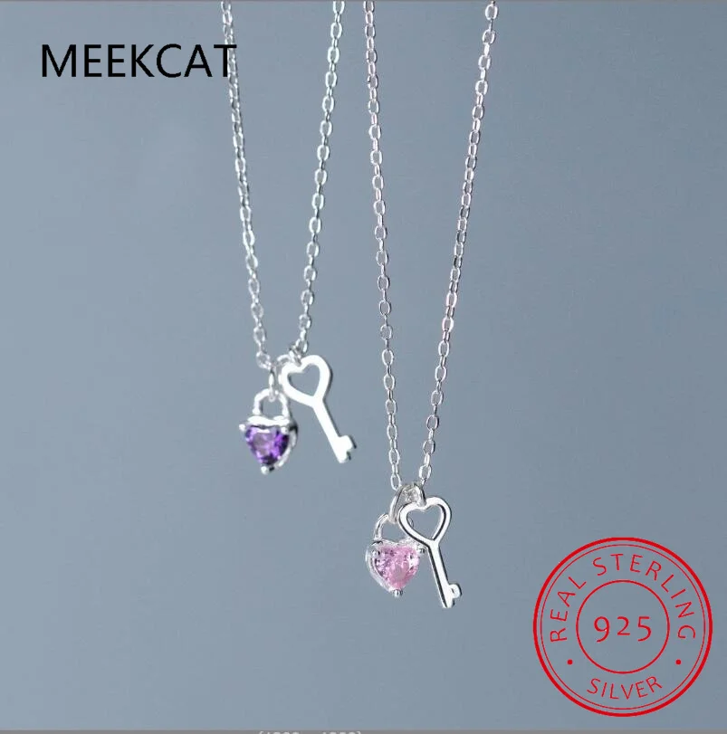 

Real 925 Sterling Silver Fashion Love Lock Key Shiny CZ Clavicle Necklace For Women Wedding Party S925 Jewelry DG0197