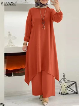 Autumn Muslim Sets 2PCS Causal Long Sleeve Blouse Pants Abayas For Women Turkey Kaftan ZANZEA Fashion Tracksuit Islamic Clothing 1