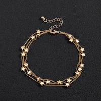 kunjoe 2022 women boho multilayered chains anklets simple star charms bracelet on leg foot bracelets summer beach foot jewelry