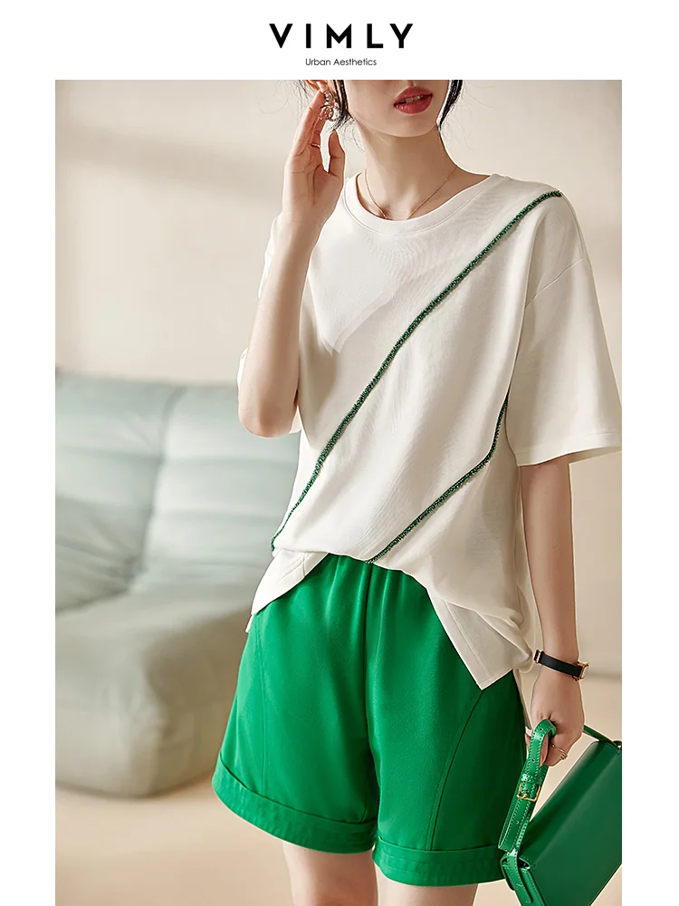 Vimly Summer Short Sets for Women Casual Loose Two Piece Sets O-Neck Short Sleeve Cotton T-shirt and Elastic Waist Shorts V3253