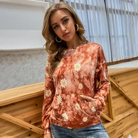 autumn new loose daisy casual sweater loose long sleeved tie dye texture sweater women