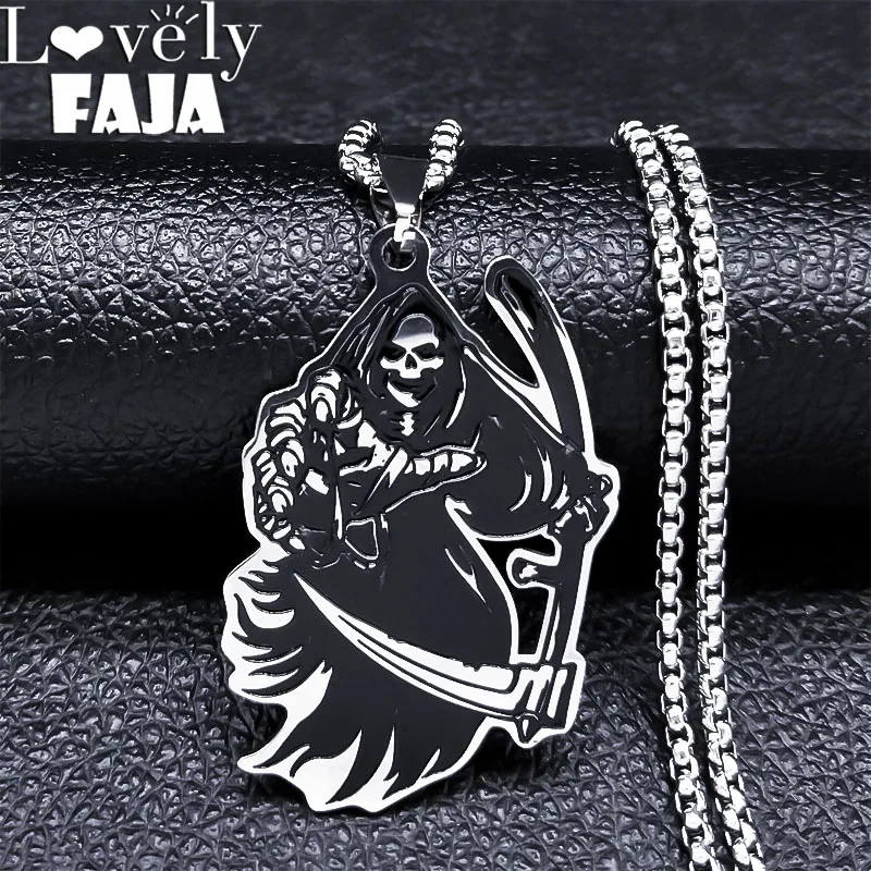 Смерть с косой ожерелья-цепочки из нержавеющей стали для мужчин серебряного