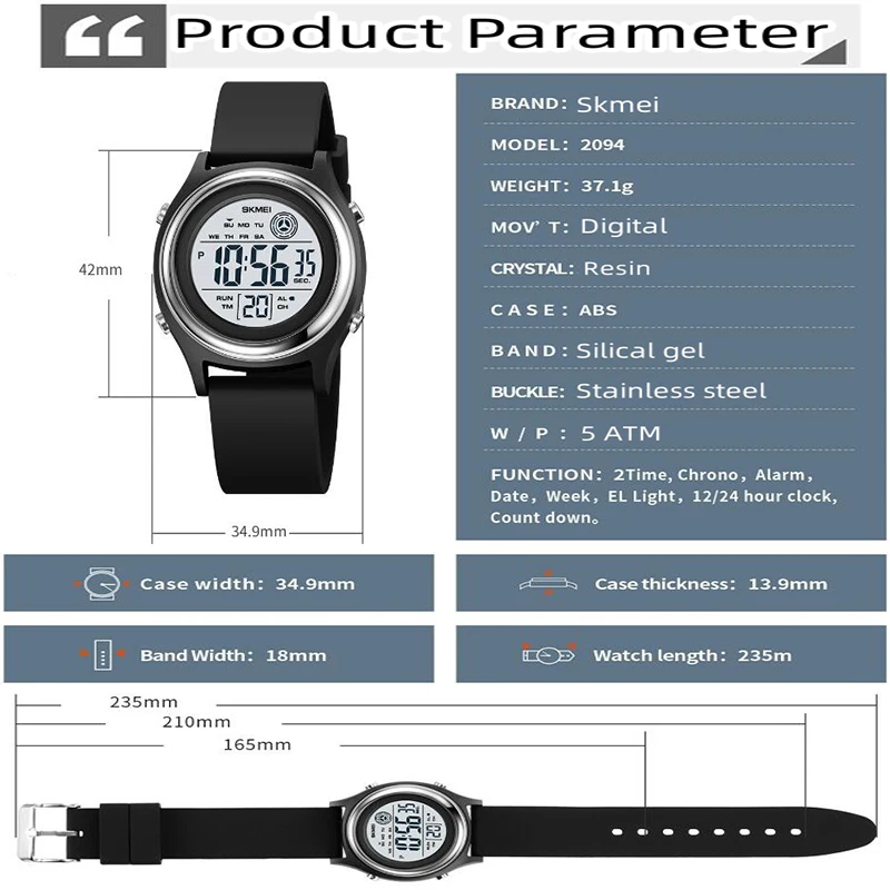 Skmei модные женские цифровые часы светодиодный водонепроницаемый секундомер