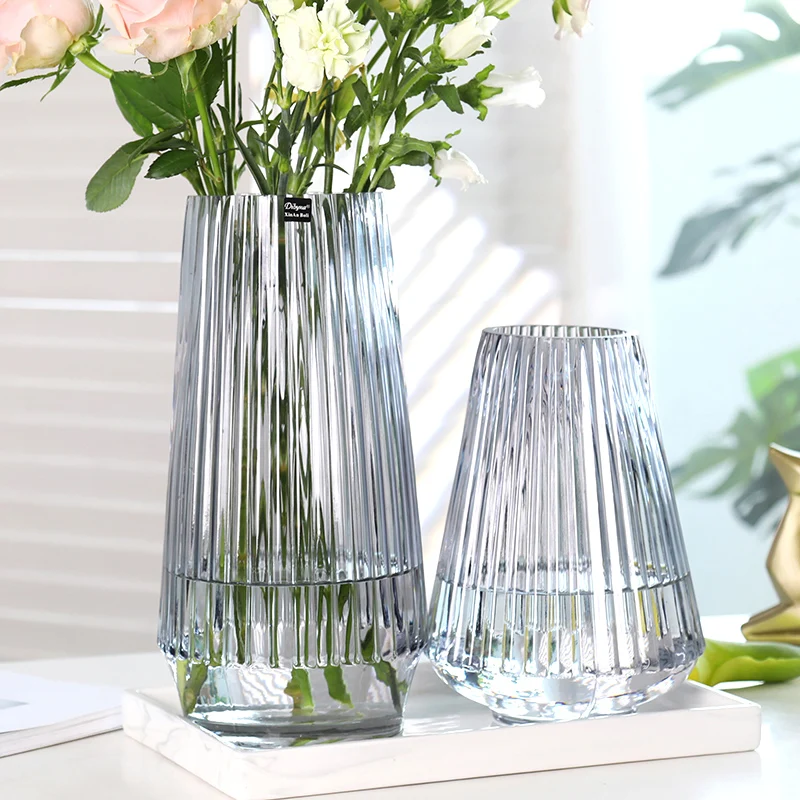 

Glass Vase Minimalist Vertical Stripes Vase for Home Decoration Living Room Office Flower Vase Decoration Hydroponic Container