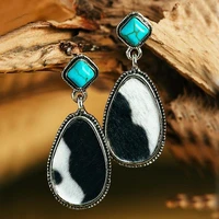 vintage thai silver turquoise earrings european and american fashion cow leopard pattern alloy earrings