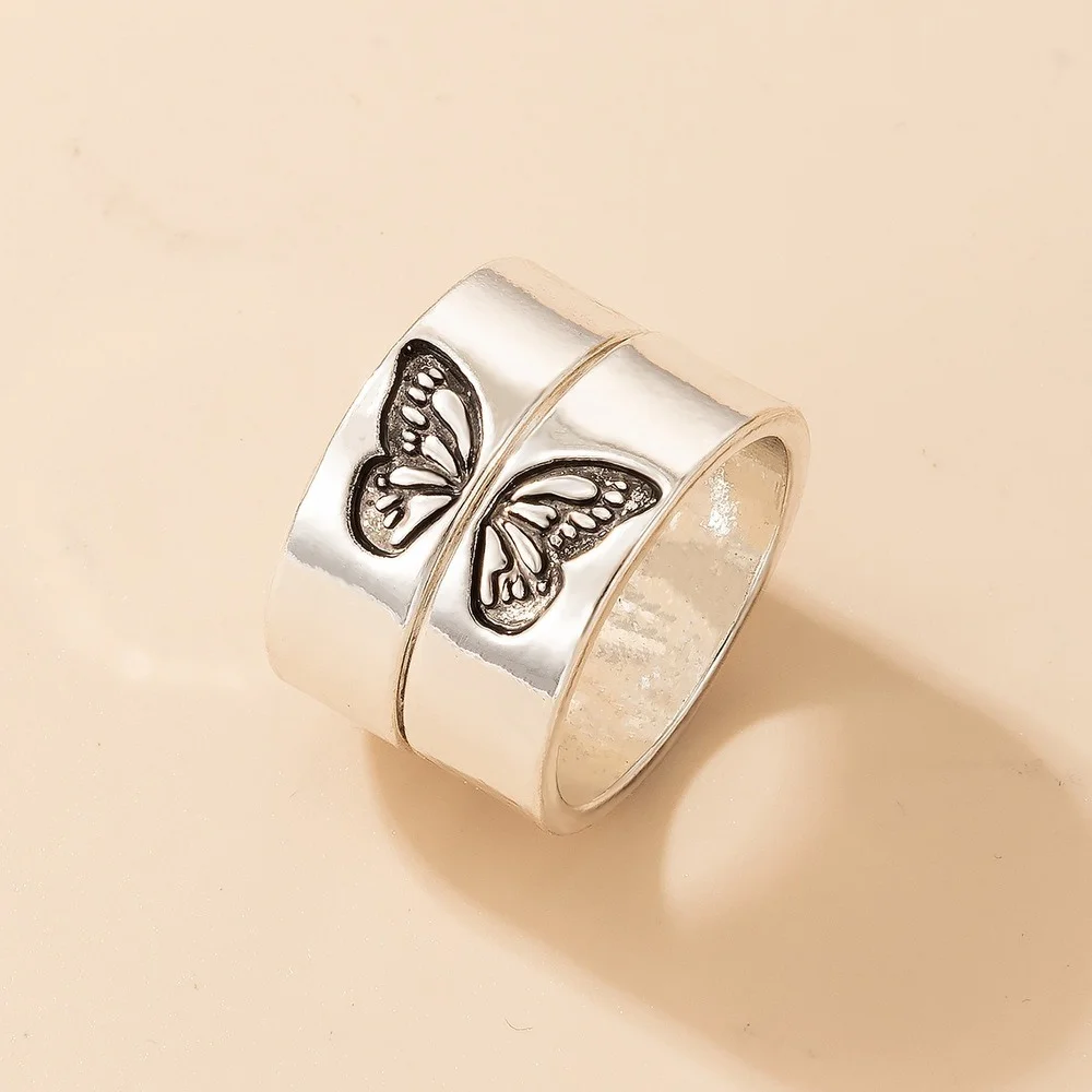 

Korean Fashion Butterfly Rings 2pcs for Women Trendy Punk Smooth Chunky Ring Rings Couple Rings Valentine's Day Gift for Lovers