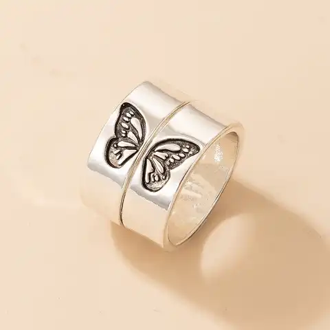 Корейские модные кольца в форме бабочки, 2 шт. для женщин, модные гладкие массивные кольца в стиле панк, парные кольца, подарок на День святог...