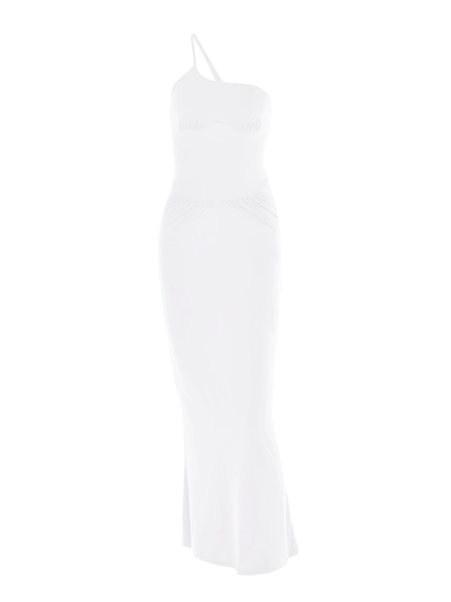 

Женское однотонное платье на одно плечо, облегающее длинное платье с открытой спиной и рюшами для клувечерние