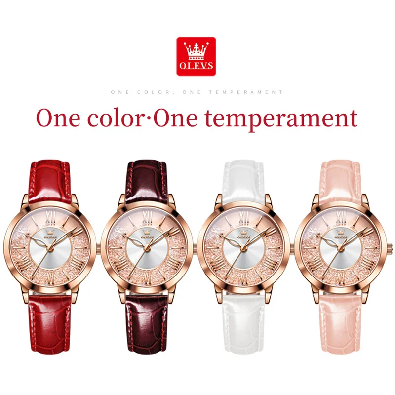 OLEVS Diamond Dial Women's Watches Red Ladies Fashion Watch New Casual Women's Analog WristWatch Bracelet Gift enlarge